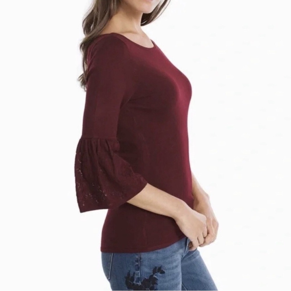 WHITE HOUSE BLACK MARKET Burgundy Knit Lace Bell Sleeves Sweater Size M